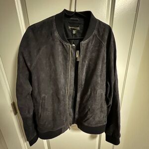 Men's Navy Suede Bomber Jacket